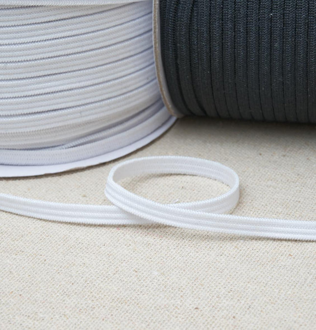 Soft Flat Face Mask Elastic With High Stretch Properties - 3mm/5mm Black/White - ThreadandTrimmings