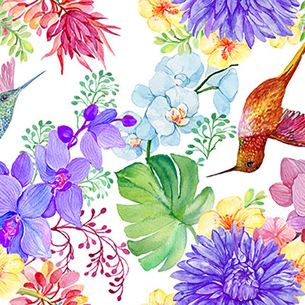 Pastel Cotton Fabric with Digitally Printed Tropical Paradise Theme 59" Wide - ThreadandTrimmings