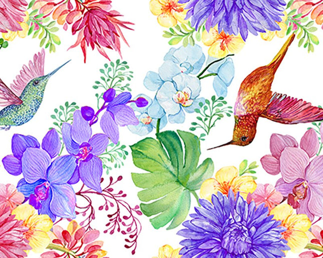Pastel Cotton Fabric with Digitally Printed Tropical Paradise Theme 59" Wide - ThreadandTrimmings