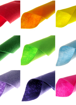 A selection of colourful polyester felt on a white background