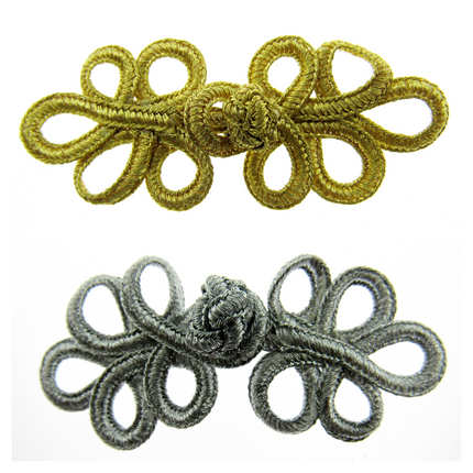 Frog Fasteners 5 Pcs Pack of Lurex Gold or Silver 85mm x 30mm When Fastened