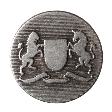 Round Prancing Lion Unicorn Buttons 6pc Crested Metal Shank Blazer Bronze Silver - ThreadandTrimmings