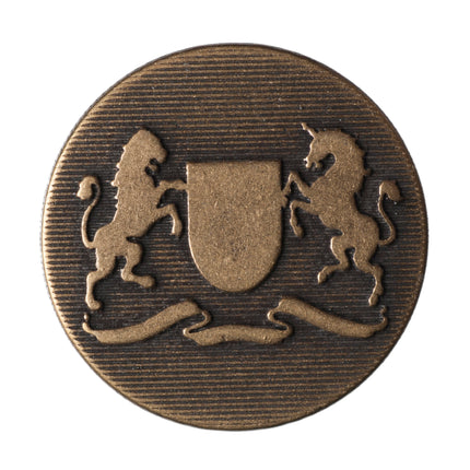 Round Prancing Lion Unicorn Buttons 6pc Crested Metal Shank Blazer Bronze Silver - ThreadandTrimmings