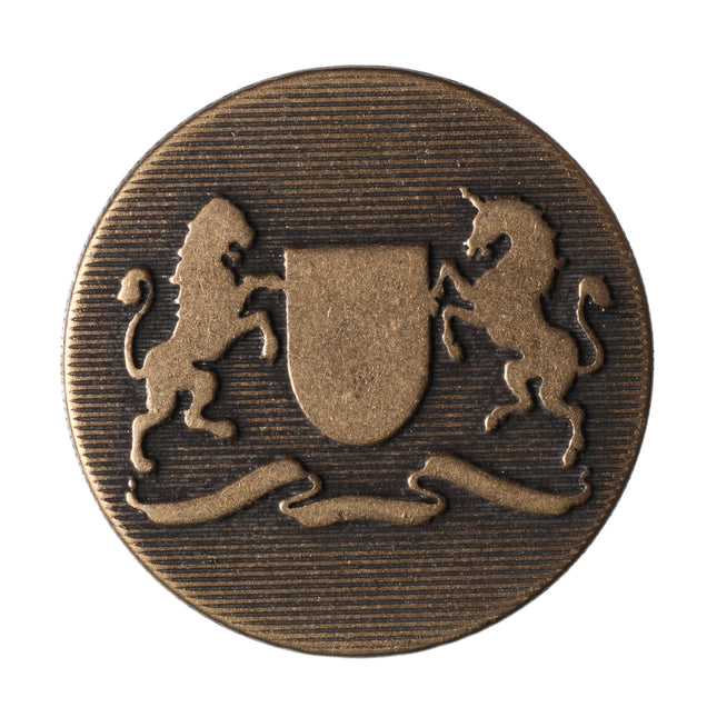 Round Prancing Lion Unicorn Buttons 6pc Crested Metal Shank Blazer Bronze Silver - ThreadandTrimmings