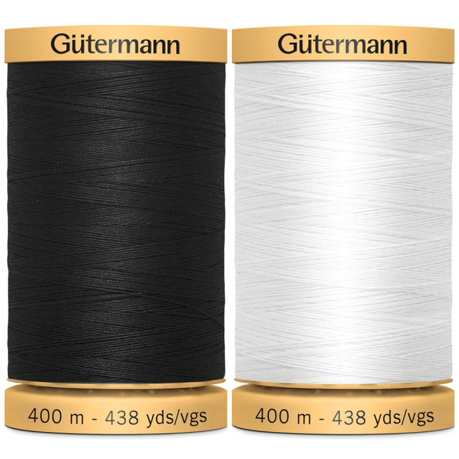 Gutermann Cotton Thread 400m Black or White 100% Cotton Thread - ThreadandTrimmings