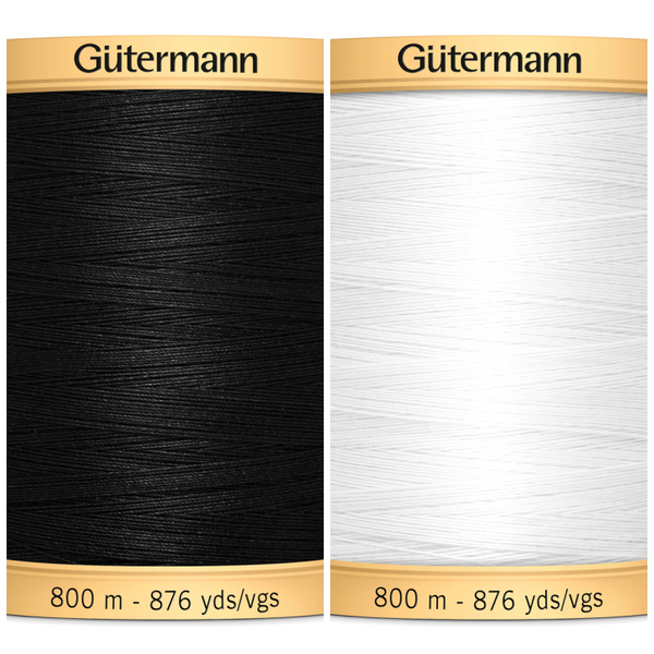 Cotton Thread by Gutermann 800m Reels in Black or White