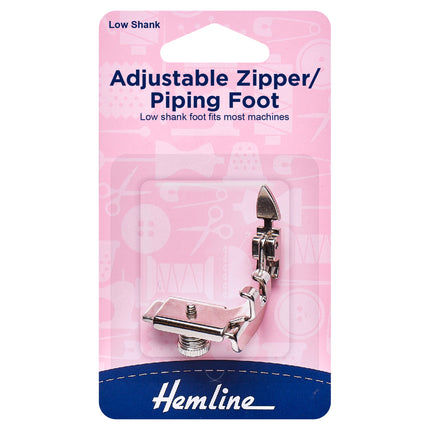 Adjustable Zipper or Piping Foot by Hemline - Fits Most Machines - All Metal - ThreadandTrimmings