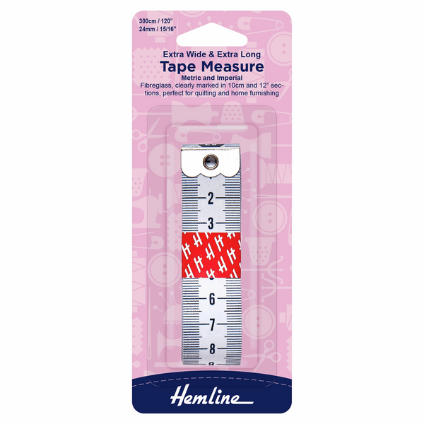 Hemline Tape Measure - Extra Wide & Extra Long - Metric/Imperial - Quilting 875