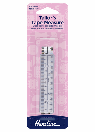 Hemline Tape Measure - Tailors With Clear Plastic End - Metric/Imperial - 710