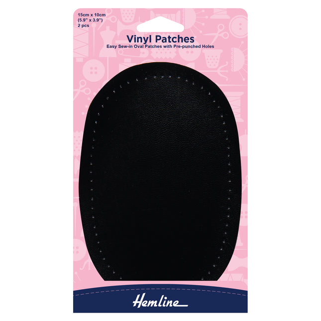 Leather Look Vinyl Sew On Patches with Pre Punched Holes 15cm x 10cm by Hemline - ThreadandTrimmings