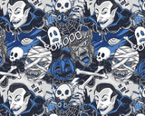 Blue Black Cotton Fabric with Halloween Comic Strip Theme 58" Wide 100% Cotton