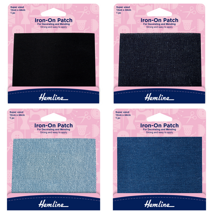 A collection of large repair patches in pink packaging on a white background