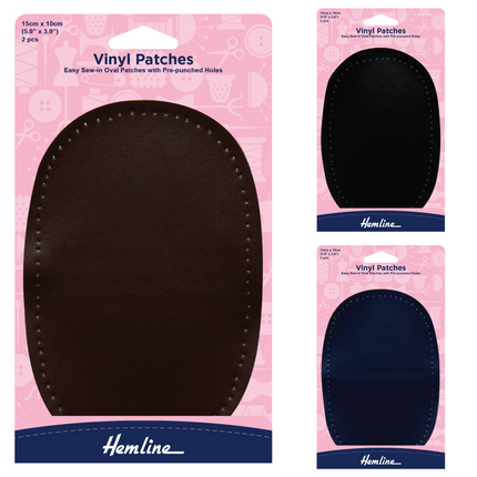 Leather Look Vinyl Sew On Patches with Pre Punched Holes 15cm x 10cm by Hemline - ThreadandTrimmings