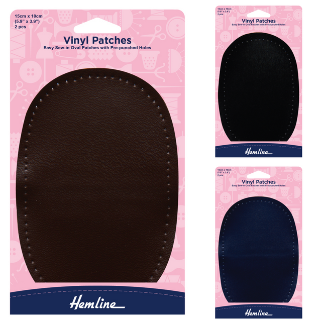 Leather Look Vinyl Sew On Patches with Pre Punched Holes 15cm x 10cm by Hemline - ThreadandTrimmings
