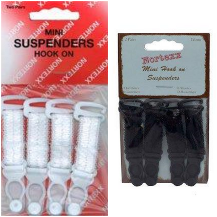 Mini Hook On Suspenders in Black or White - Price for 2 x Pair - 12mm - NSS9X - ThreadandTrimmings