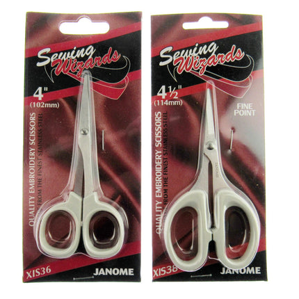 Embroidery Scissors by Janome - Standard & Fine Point - 4" or 4 1/2"