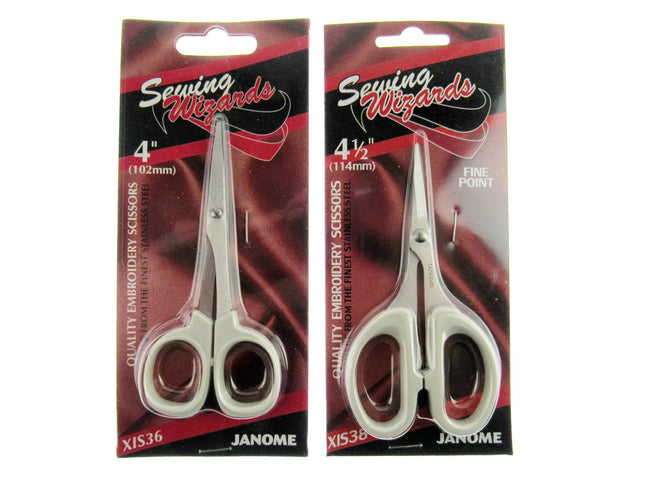 Embroidery Scissors by Janome - Standard & Fine Point - 4" or 4 1/2"