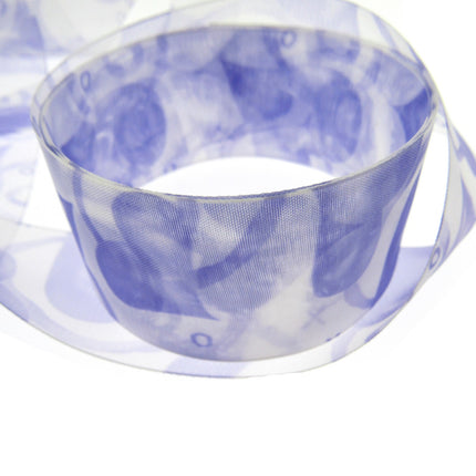 5m x 38mm Organza Ribbon with Purple and Lilac Love Hearts for Valentines Day