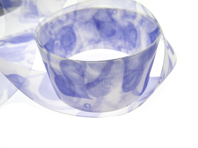 5m x 38mm Organza Ribbon with Purple and Lilac Love Hearts for Valentines Day