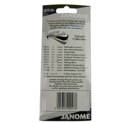 Embroidery Scissors by Janome - Standard & Fine Point - 4" or 4 1/2"