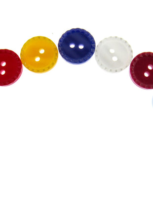 An assortment of round two-tone shimmer bead edge buttons in various bright colors.
