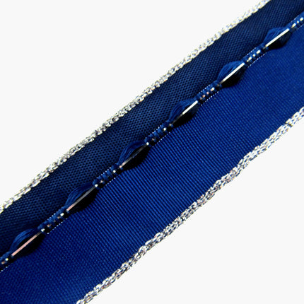 Wired Edge Ribbon - 3m x 25mm Blue Wired Ribbon with Silver Lurex Edge 44111 - ThreadandTrimmings