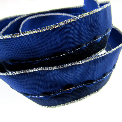 Wired Edge Ribbon - 3m x 25mm Blue Wired Ribbon with Silver Lurex Edge 44111 - ThreadandTrimmings