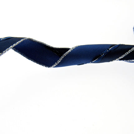 Wired Edge Ribbon - 3m x 25mm Blue Wired Ribbon with Silver Lurex Edge 44111 - ThreadandTrimmings