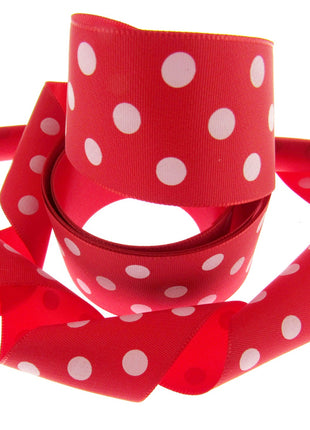 Polka Dot Spotty Ribbon 38mm Wide with 3 Rows of White Dots in 7 Great Colours - ThreadandTrimmings