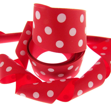 Polka Dot Spotty Ribbon 38mm Wide with 3 Rows of White Dots in 7 Great Colours - ThreadandTrimmings