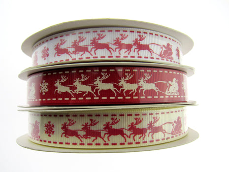 Santa's Reindeer Christmas Ribbon by Berties Bows - 3 Meters Grosgrain Ribbon - ThreadandTrimmings