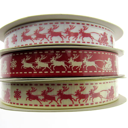 Santa's Reindeer Christmas Ribbon by Berties Bows - 3 Meters Grosgrain Ribbon - ThreadandTrimmings