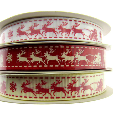 Santa's Reindeer Christmas Ribbon by Berties Bows - 3 Meters Grosgrain Ribbon - ThreadandTrimmings