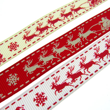 Santa's Reindeer Christmas Ribbon by Berties Bows - 3 Meters Grosgrain Ribbon - ThreadandTrimmings