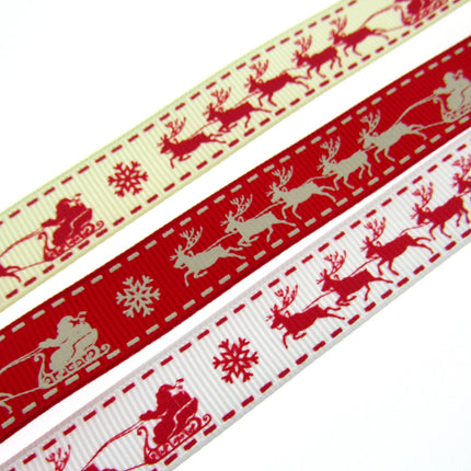 Santa's Reindeer Christmas Ribbon by Berties Bows - 3 Meters Grosgrain Ribbon - ThreadandTrimmings