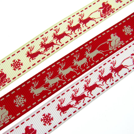 Santa's Reindeer Christmas Ribbon by Berties Bows - 3 Meters Grosgrain Ribbon - ThreadandTrimmings