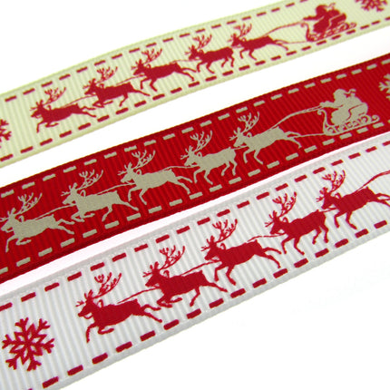 Santa's Reindeer Christmas Ribbon by Berties Bows - 3 Meters Grosgrain Ribbon - ThreadandTrimmings