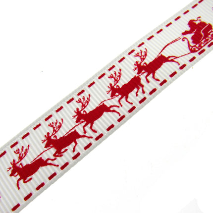 Santa's Reindeer Christmas Ribbon by Berties Bows - 3 Meters Grosgrain Ribbon - ThreadandTrimmings