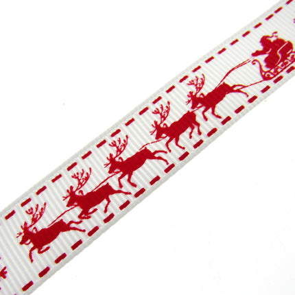 Santa's Reindeer Christmas Ribbon by Berties Bows - 3 Meters Grosgrain Ribbon - ThreadandTrimmings