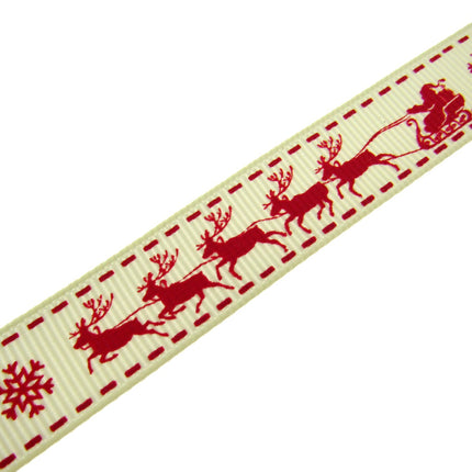 Santa's Reindeer Christmas Ribbon by Berties Bows - 3 Meters Grosgrain Ribbon - ThreadandTrimmings