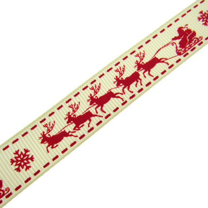 Santa's Reindeer Christmas Ribbon by Berties Bows - 3 Meters Grosgrain Ribbon - ThreadandTrimmings