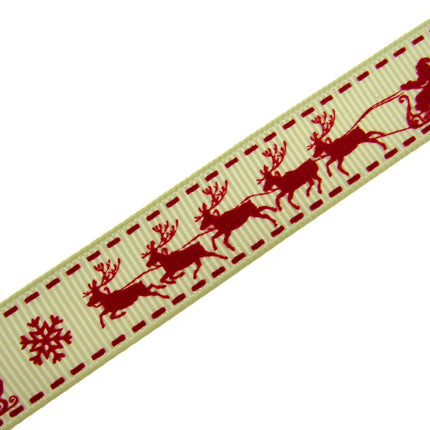 Santa's Reindeer Christmas Ribbon by Berties Bows - 3 Meters Grosgrain Ribbon - ThreadandTrimmings