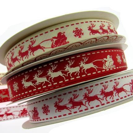 Santa's Reindeer Christmas Ribbon by Berties Bows - 3 Meters Grosgrain Ribbon - ThreadandTrimmings