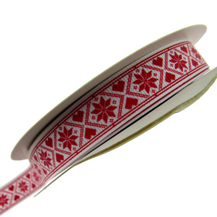 Scandi Christmas Ribbon - 3m x Snowflake Heart Grosgrain - Berties Bows BTB117