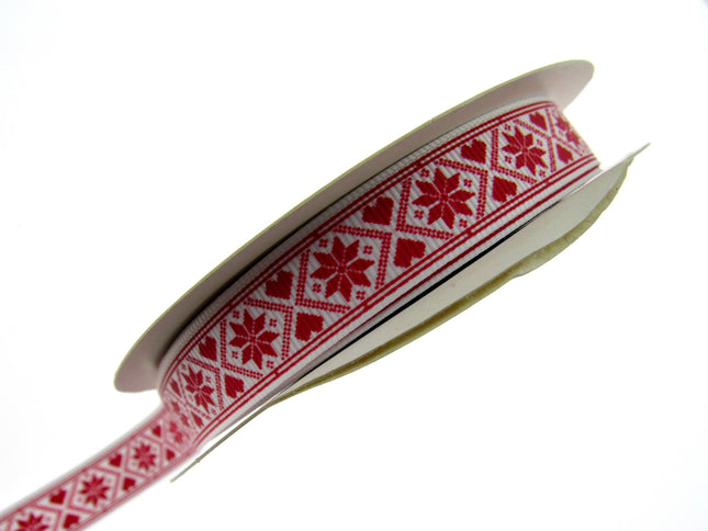 Scandi Christmas Ribbon - 3m x Snowflake Heart Grosgrain - Berties Bows BTB117