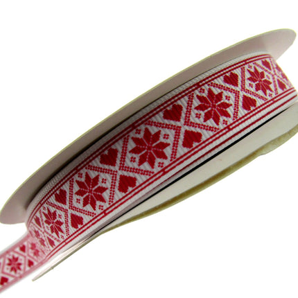Scandi Christmas Ribbon - 3m x Snowflake Heart Grosgrain - Berties Bows BTB117