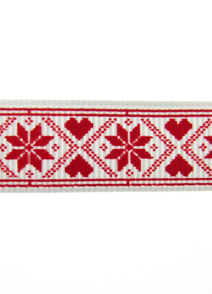 Scandi Christmas Ribbon - 3m x Snowflake Heart Grosgrain - Berties Bows BTB117 - ThreadandTrimmings