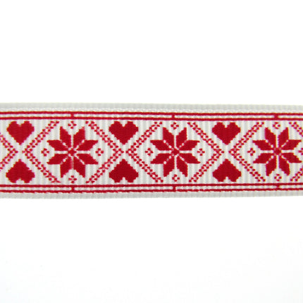 Scandi Christmas Ribbon - 3m x Snowflake Heart Grosgrain - Berties Bows BTB117