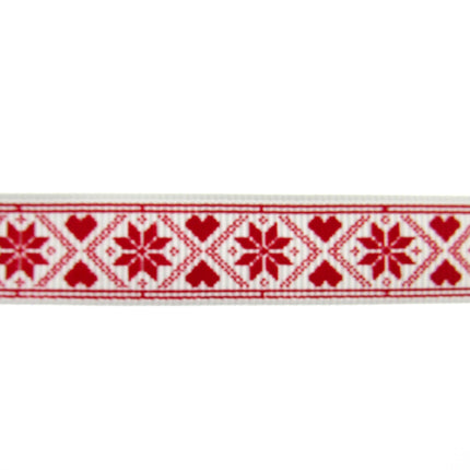 Scandi Christmas Ribbon - 3m x Snowflake Heart Grosgrain - Berties Bows BTB117