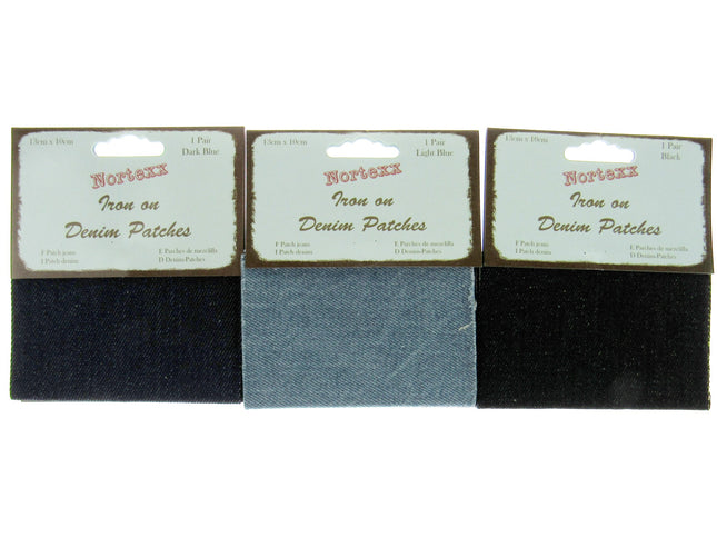 Iron On Denim Patches x 2 - (1 pair)  - 13cm x 10cm - Black, Light or Dark Denim - ThreadandTrimmings